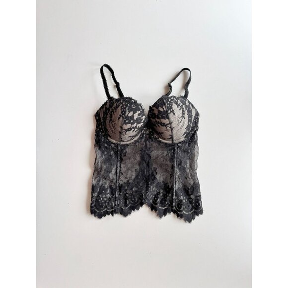 VICTORIA'S SECRET Black Beige Mesh Scalloped Lace Bustier Top, Size 36C - Picture 5 of 11